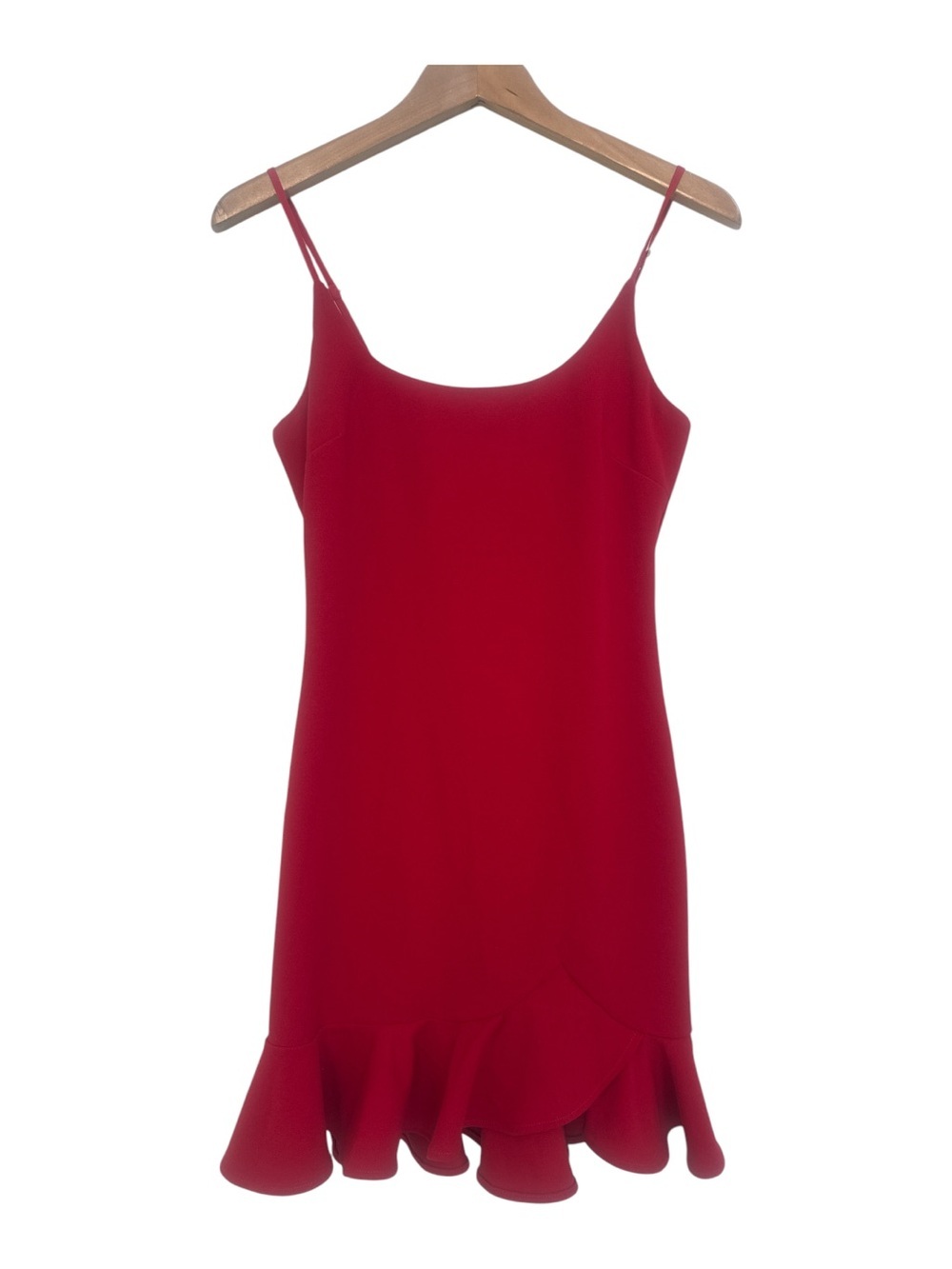 Hello Molly Red Mini Spaghetti Strap Ruffle Hem Dress